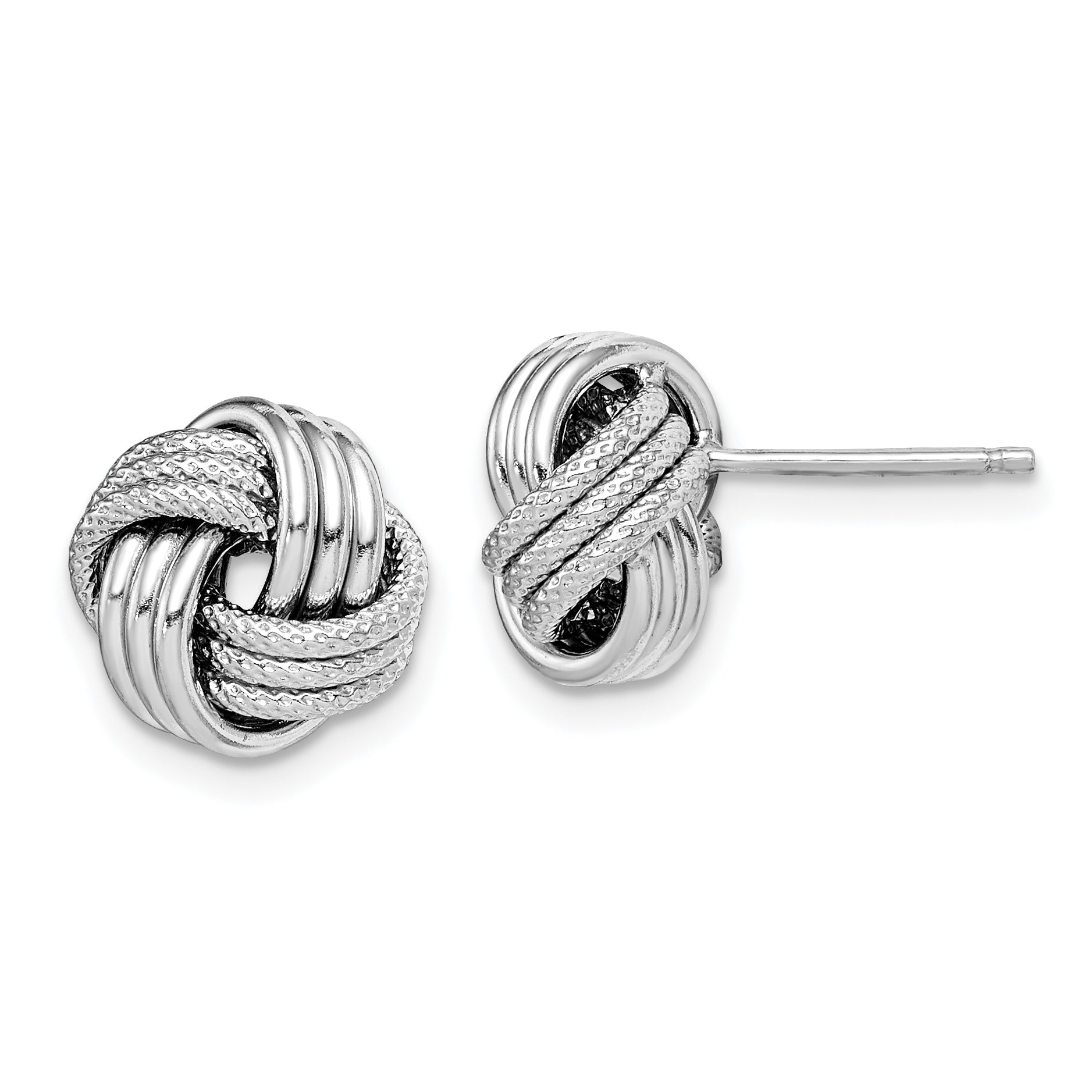 Sterling Silver Rhodium-Plated Textured Love Knot Post Earrings