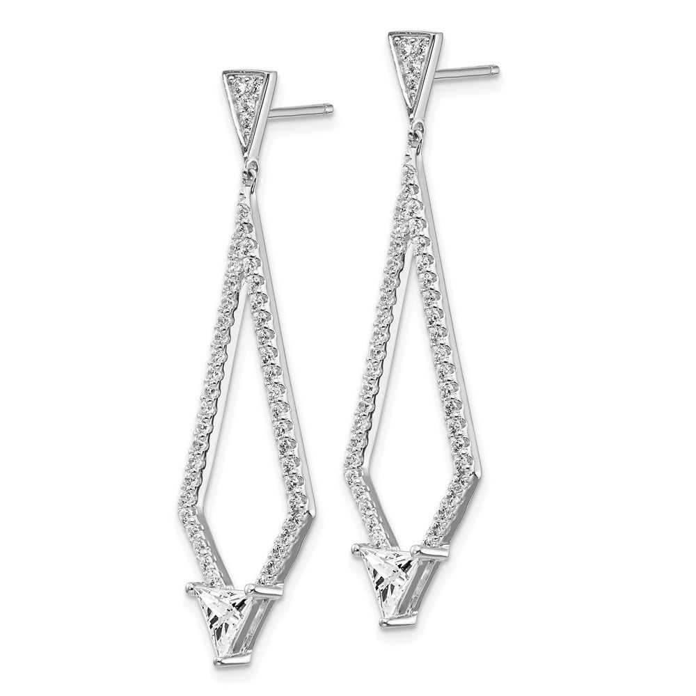 Sterling Silver Shimmer Rhodium-Plated 94 Stone Cz Diamond Shaped Post Dangle Earrings
