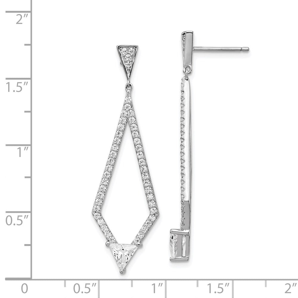 Sterling Silver Shimmer Rhodium-Plated 94 Stone Cz Diamond Shaped Post Dangle Earrings