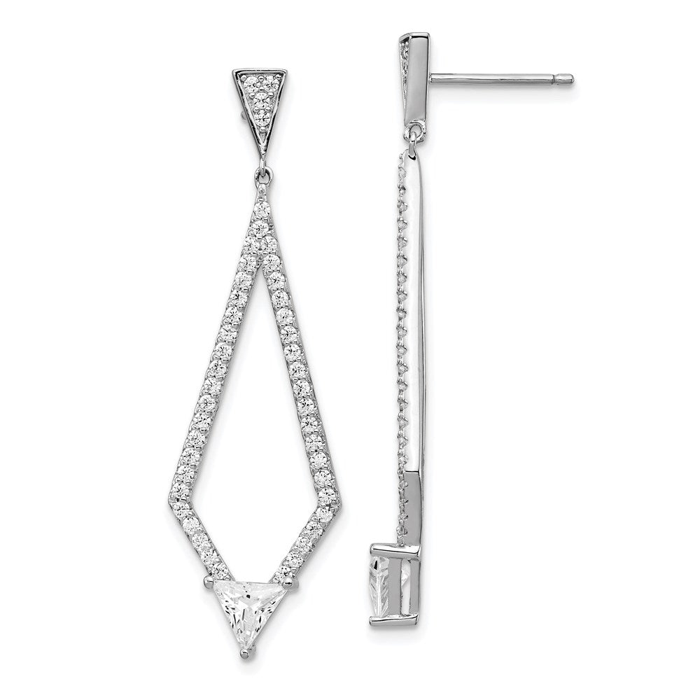 Sterling Silver Shimmer Rhodium-Plated 94 Stone Cz Diamond Shaped Post Dangle Earrings