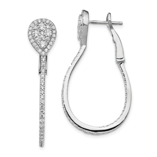 Sterling Silver Shimmer Rhodium-Plated 146 Stone Cz In And Out Fancy Omega Back Hoop Earrings