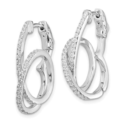 Sterling Silver Shimmer Rhodium-Plated 68 Stone Cz Twisted Hinged Hoop Earrings
