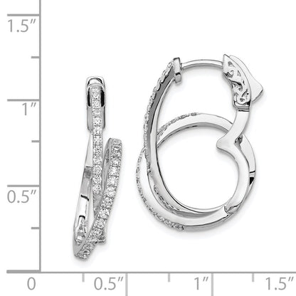 Sterling Silver Shimmer Rhodium-Plated 68 Stone Cz Twisted Hinged Hoop Earrings