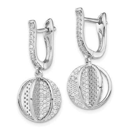 Sterling Silver Shimmer Rhodium-Plated 300 Stone Cz Sphere Dangle Hinged Post Earrings
