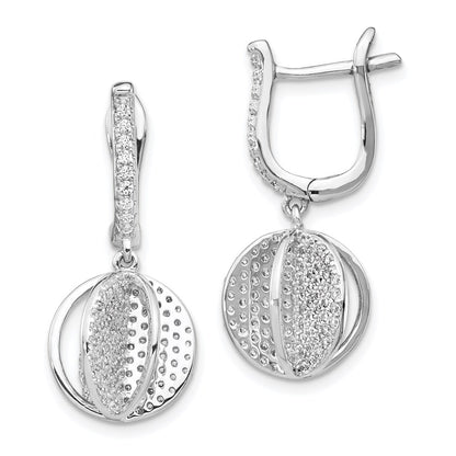 Sterling Silver Shimmer Rhodium-Plated 300 Stone Cz Sphere Dangle Hinged Post Earrings