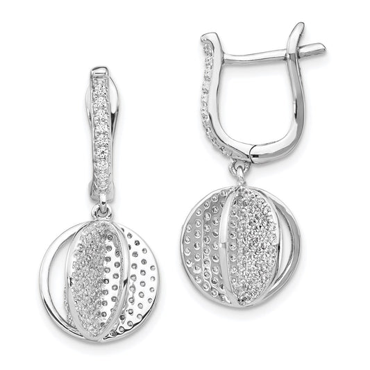 Sterling Silver Shimmer Rhodium-Plated 300 Stone Cz Sphere Dangle Hinged Post Earrings