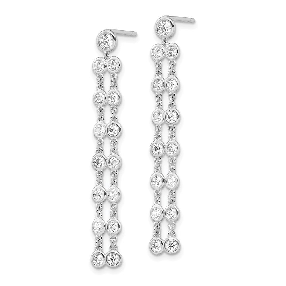 Sterling Silver Shimmer Rhodium-Plated 30 Stone Cz 2 Strand Post Dangle Earrings