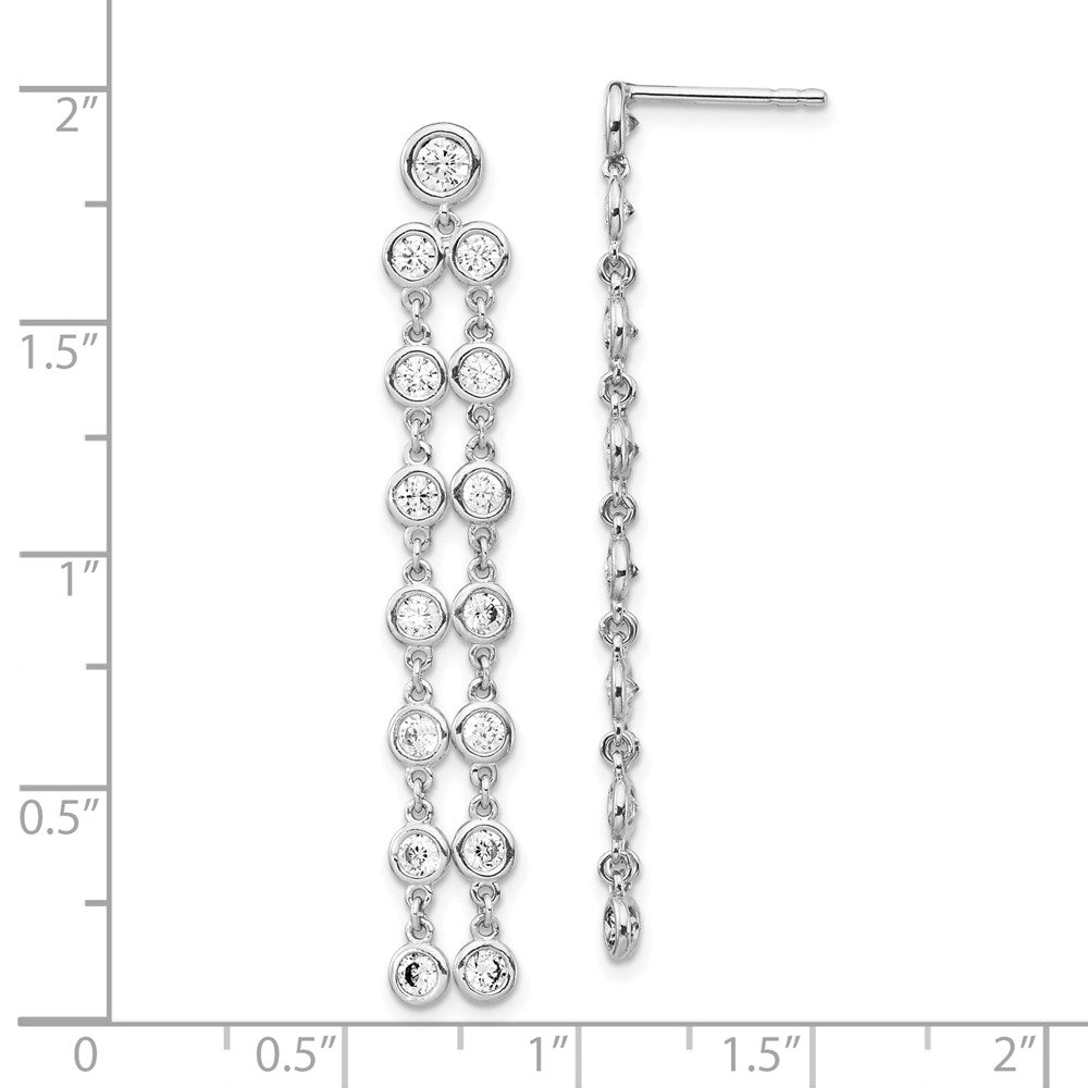 Sterling Silver Shimmer Rhodium-Plated 30 Stone Cz 2 Strand Post Dangle Earrings