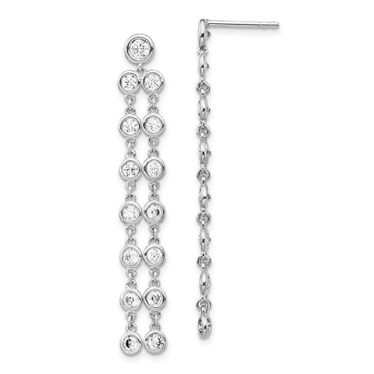 Sterling Silver Shimmer Rhodium-Plated 30 Stone Cz 2 Strand Post Dangle Earrings