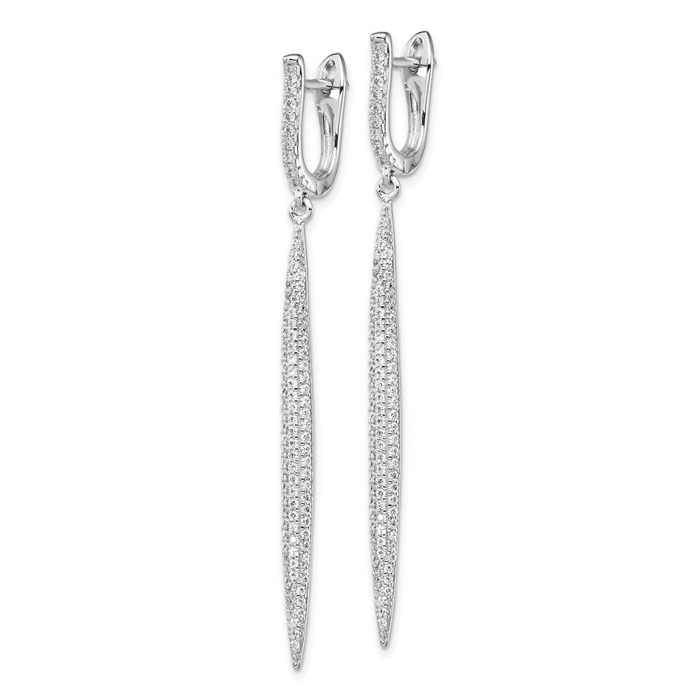 Sterling Silver Shimmer Rhodium-Plated 208 Stone Cz Dangle Hinged Post Bar Earrings