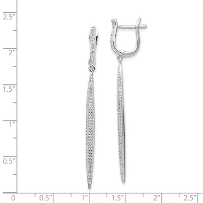 Sterling Silver Shimmer Rhodium-Plated 208 Stone Cz Dangle Hinged Post Bar Earrings
