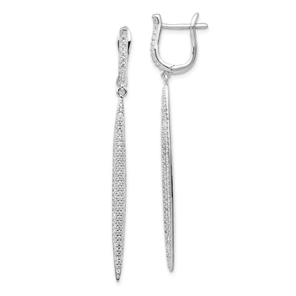 Sterling Silver Shimmer Rhodium-Plated 208 Stone Cz Dangle Hinged Post Bar Earrings