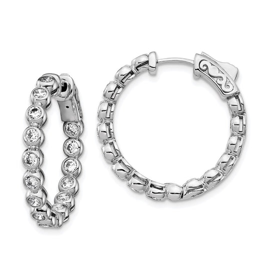 Sterling Silver Shimmer Rhodium-Plated 30 Stone 2.3mm Cz In And Out Round Hinged Hoop Earrings