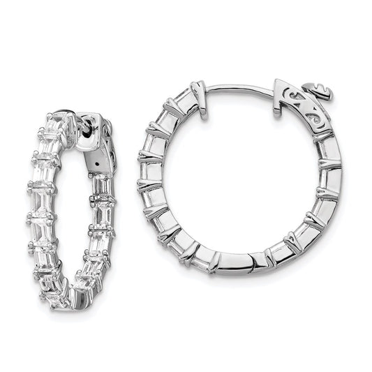 Sterling Silver Shimmer Rhodium-Plated 26 Stone 2X4mm Cz In And Out Round Hinged Hoop Earrings