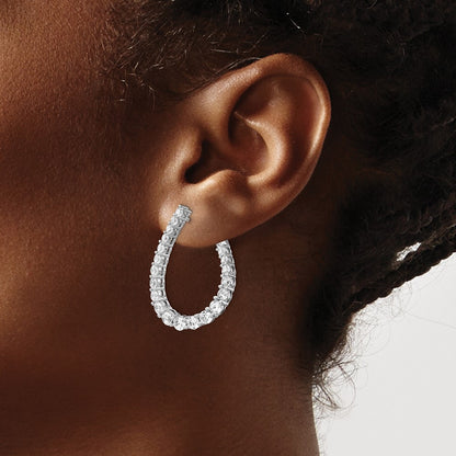 Sterling Silver Shimmer Rhodium-Plated 40 Stone Cz Front And Back Teardrop Hinged Hoop Earrings