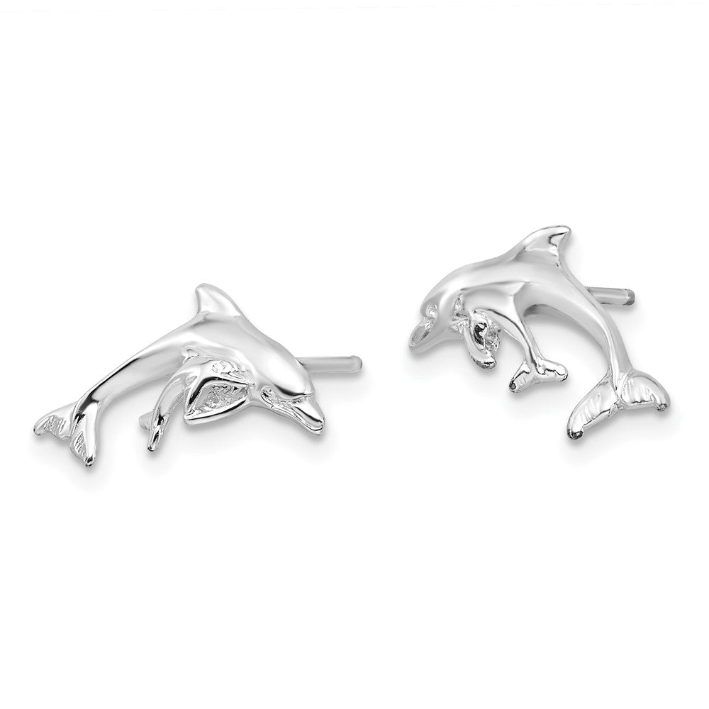 Sterling Silver De-Ani Rhodium-Plated Polished Dolphin And Baby Post Earrings