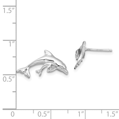 Sterling Silver De-Ani Rhodium-Plated Polished Dolphin And Baby Post Earrings