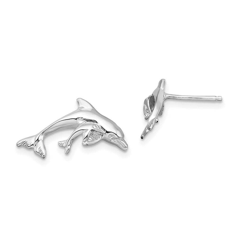 Sterling Silver De-Ani Rhodium-Plated Polished Dolphin And Baby Post Earrings