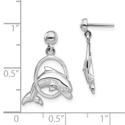 Sterling Silver De-Ani Rhodium-Plated Dolphin In Hoop Dangle Post Earrings