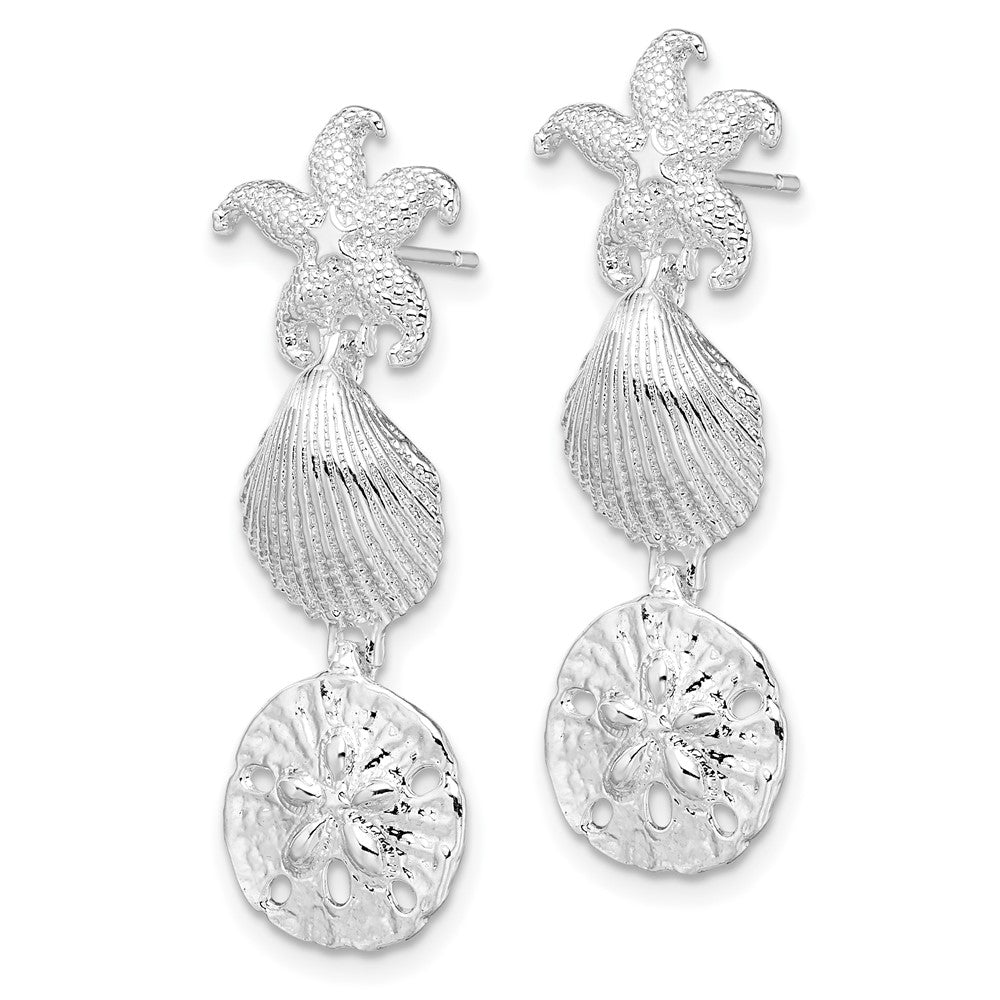 Sterling Silver De-Ani Rhodium-Plated Polished Sea Life Dangle Post Earrings