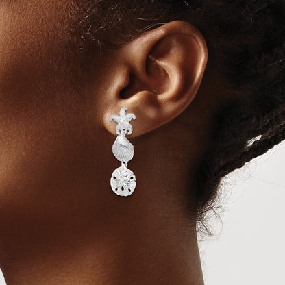 Sterling Silver De-Ani Rhodium-Plated Polished Sea Life Dangle Post Earrings