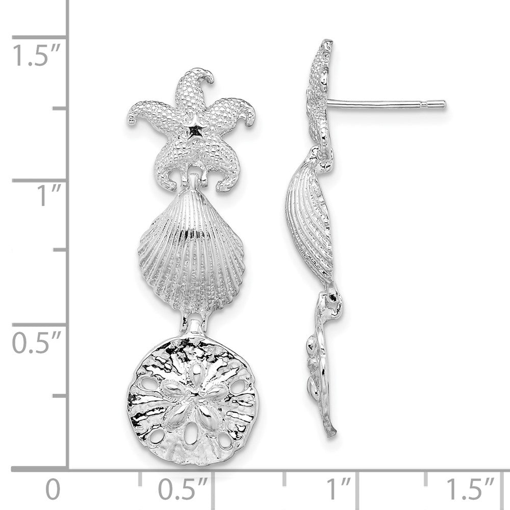 Sterling Silver De-Ani Rhodium-Plated Polished Sea Life Dangle Post Earrings