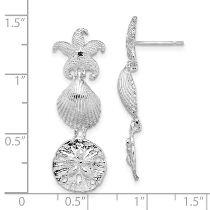 Sterling Silver De-Ani Rhodium-Plated Polished Sea Life Dangle Post Earrings