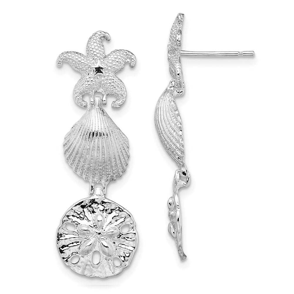 Sterling Silver De-Ani Rhodium-Plated Polished Sea Life Dangle Post Earrings