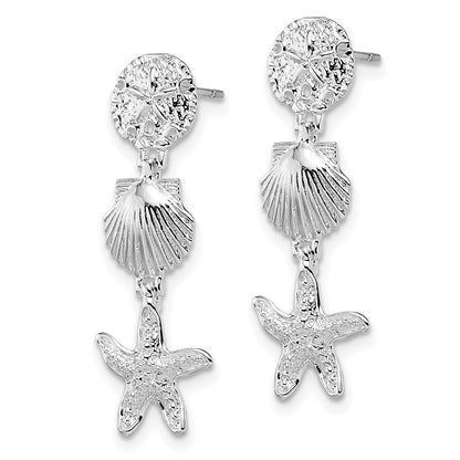 Sterling Silver De-Ani Rhodium-Plated Polished Sea Life Dangle Post Earrings