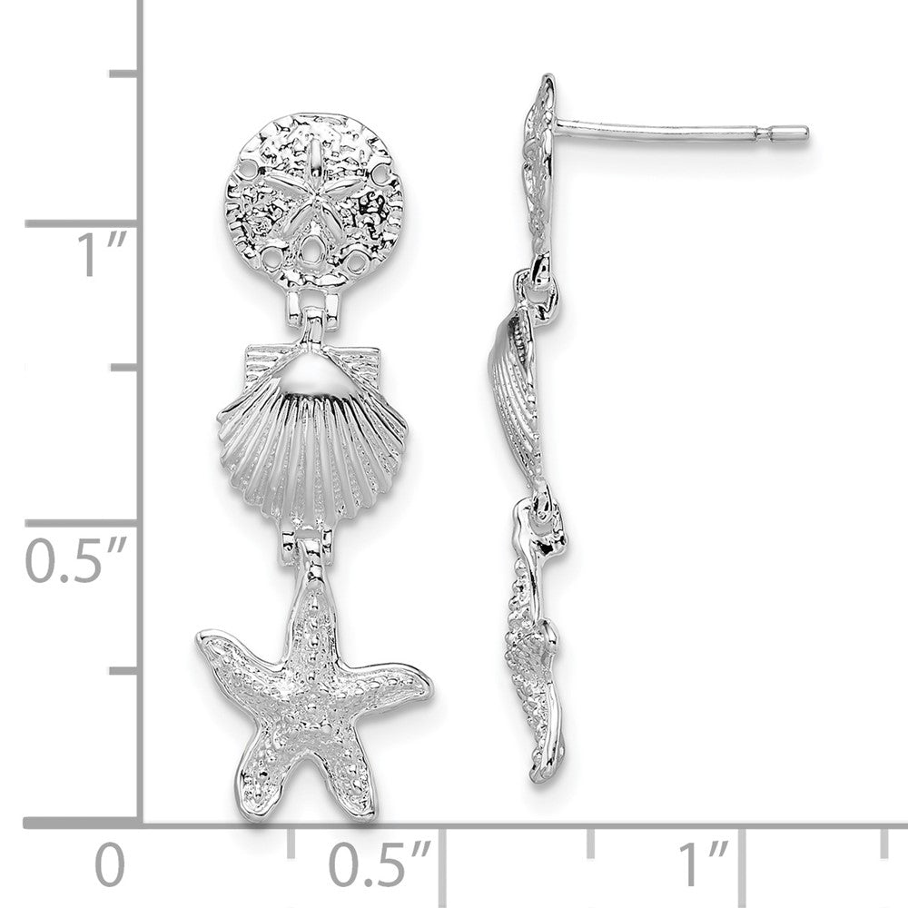 Sterling Silver De-Ani Rhodium-Plated Polished Sea Life Dangle Post Earrings