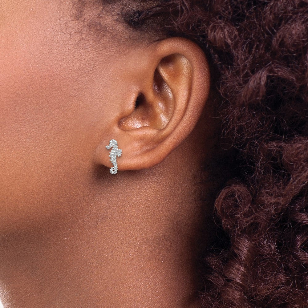 Sterling Silver De-Ani Rhodium-Plated Polished Mini Seahorse Post Earrings