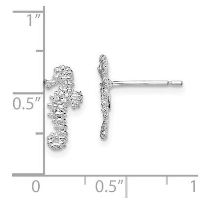 Sterling Silver De-Ani Rhodium-Plated Polished Mini Seahorse Post Earrings