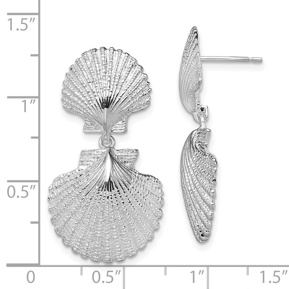 Sterling Silver De-Ani Rhodium-Plated Polished Double Shell Dangle Post Earrings