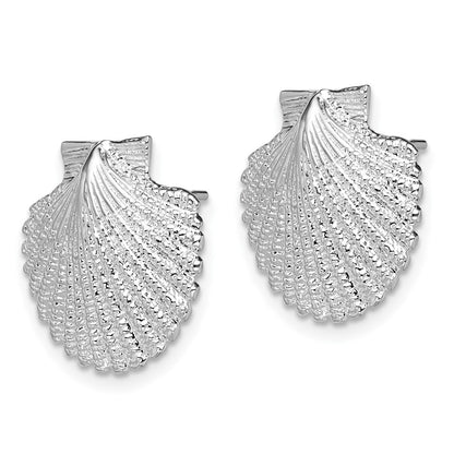 Sterling Silver De-Ani Rhodium-Plated Polished Large Scallop Shell Post Earrings