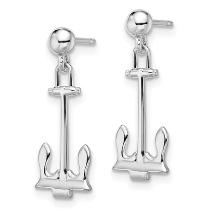 Sterling Silver De-Ani Rhodium-Plated Polished Anchor Dangle Post Earrings
