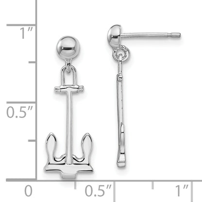 Sterling Silver De-Ani Rhodium-Plated Polished Anchor Dangle Post Earrings