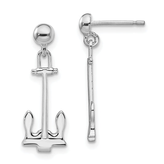 Sterling Silver De-Ani Rhodium-Plated Polished Anchor Dangle Post Earrings