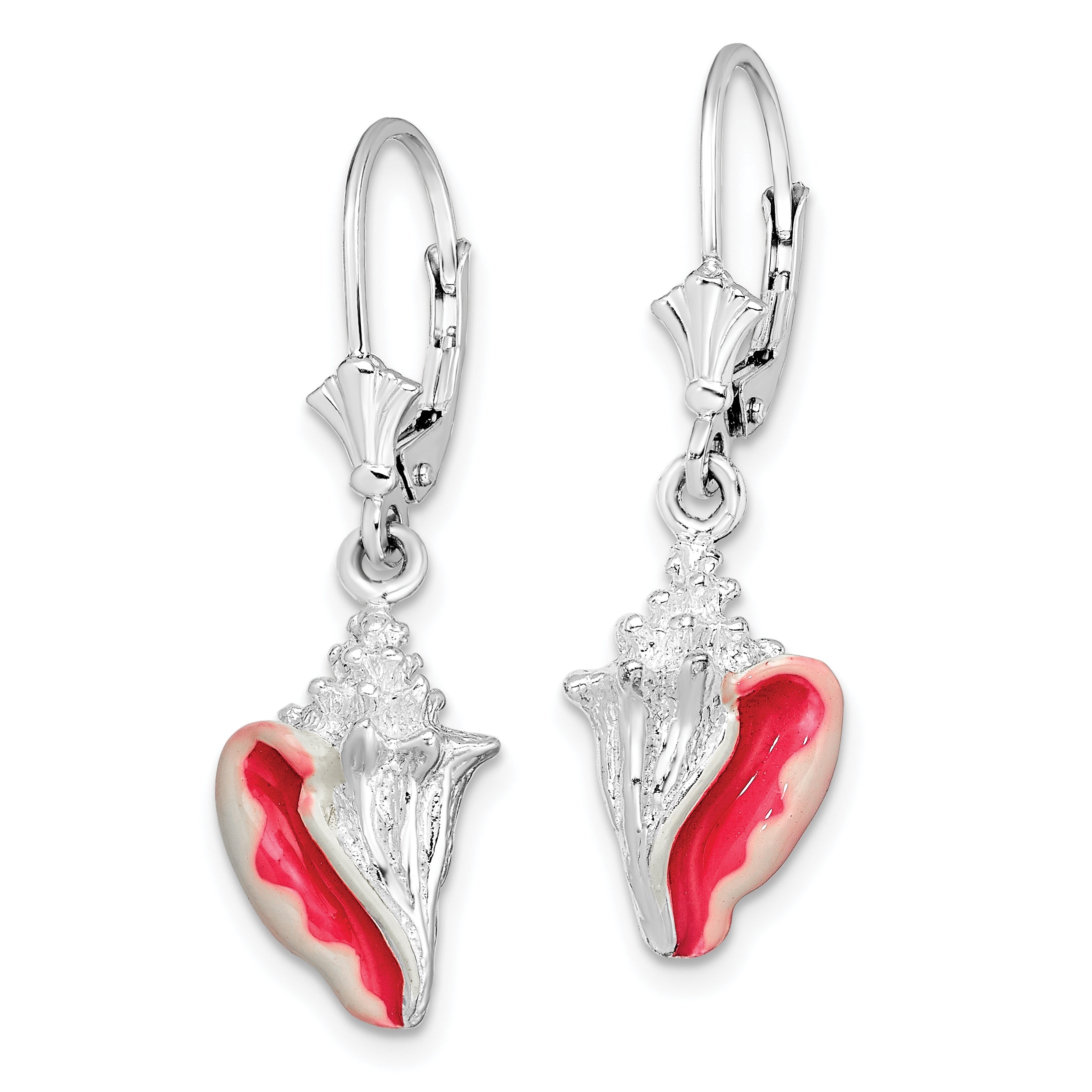Sterling Silver De-Ani Rhodium-Plated Enameled Small Conch Shell Leverback Earrings