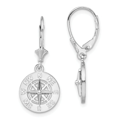 Sterling Silver De-Ani Rhodium-Plated Polished Mini Compass Leverback Earrings