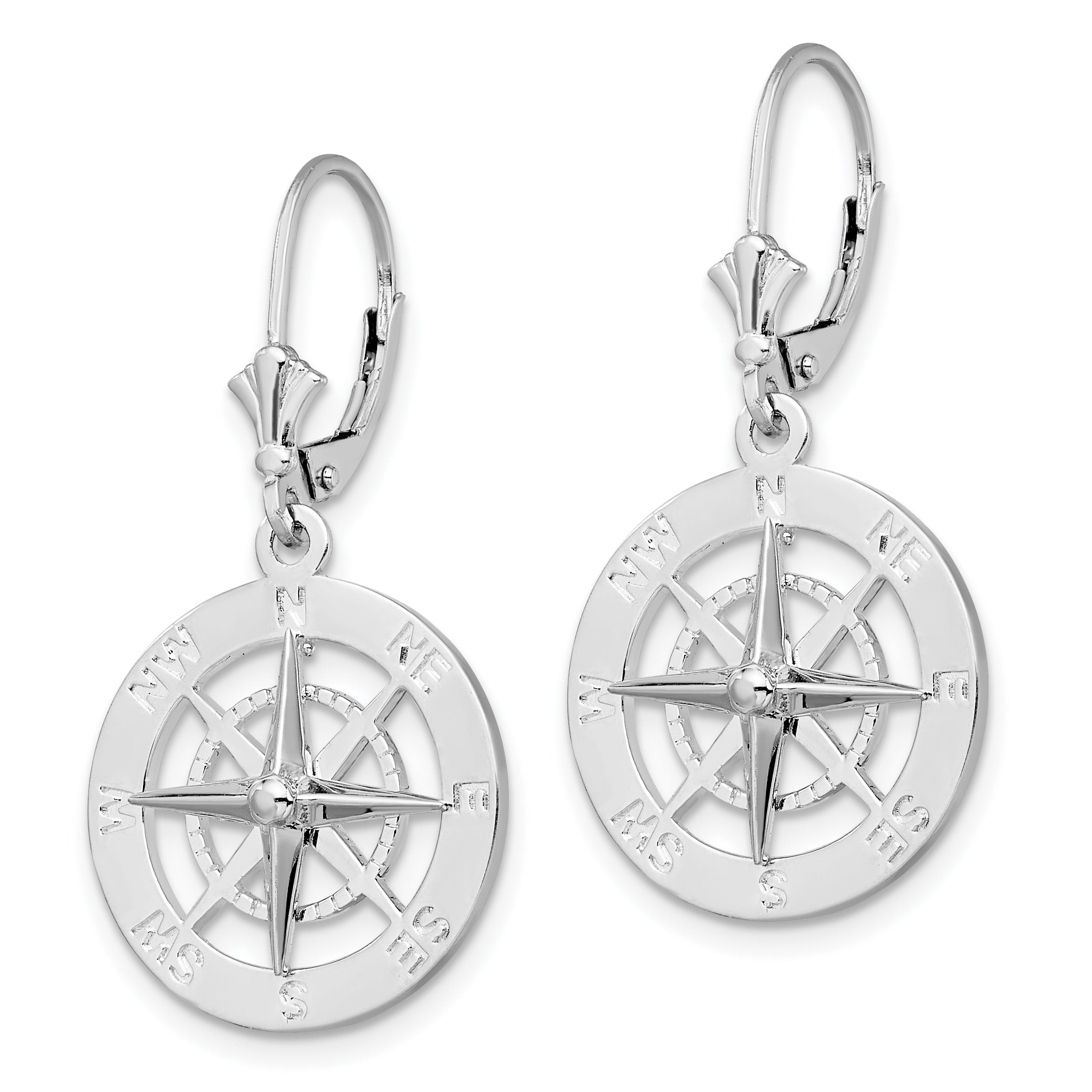 Sterling Silver De-Ani Rhodium-Plated Polished Compass Leverback Earrings