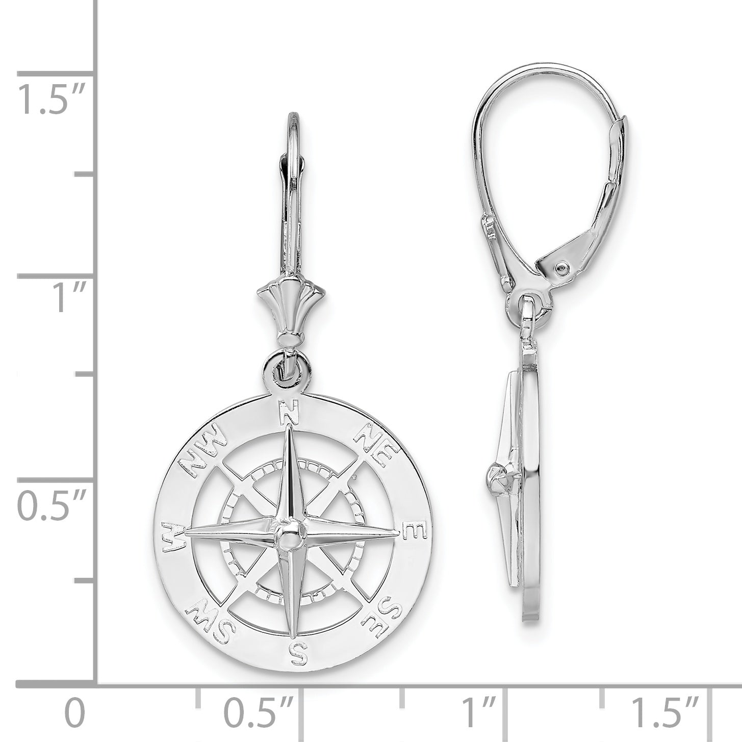 Sterling Silver De-Ani Rhodium-Plated Polished Compass Leverback Earrings