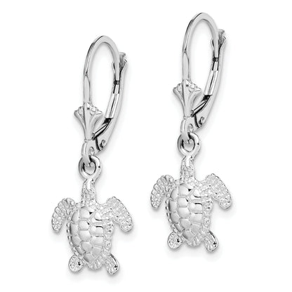 Sterling Silver De-Ani Rhodium-Plated Mini Sea Turtle Leverback Earrings