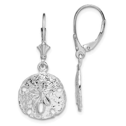 Sterling Silver De-Ani Rhodium-Plated Polished Sand Dollar Leverback Earrings