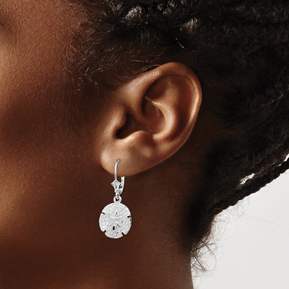 Sterling Silver De-Ani Rhodium-Plated Polished Sand Dollar Leverback Earrings