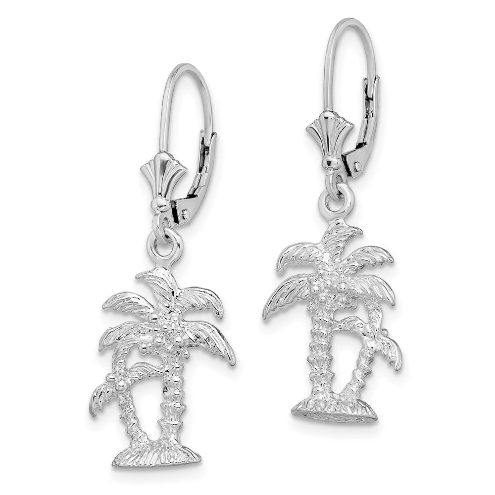 Sterling Silver De-Ani Rhodium-Plated Polished Palm Trees Leverback Earrings