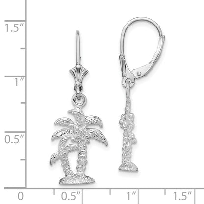 Sterling Silver De-Ani Rhodium-Plated Polished Palm Trees Leverback Earrings