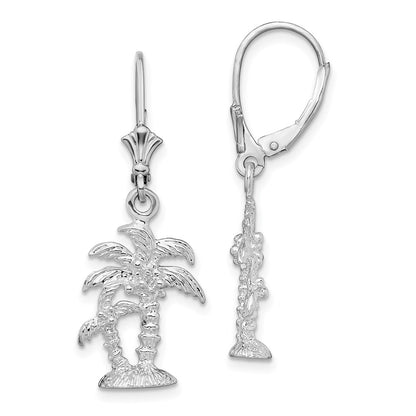 Sterling Silver De-Ani Rhodium-Plated Polished Palm Trees Leverback Earrings