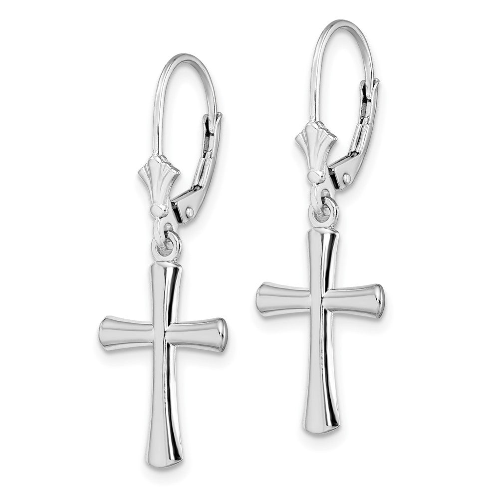 Sterling Silver De-Ani Rhodium-Plated Polished Beveled Latin Cross Leverback Earrings