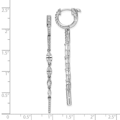 Sterling Silver Shimmer Rhodium-Plated 46 Stone Cz Fancy Dangle Hinged Earrings