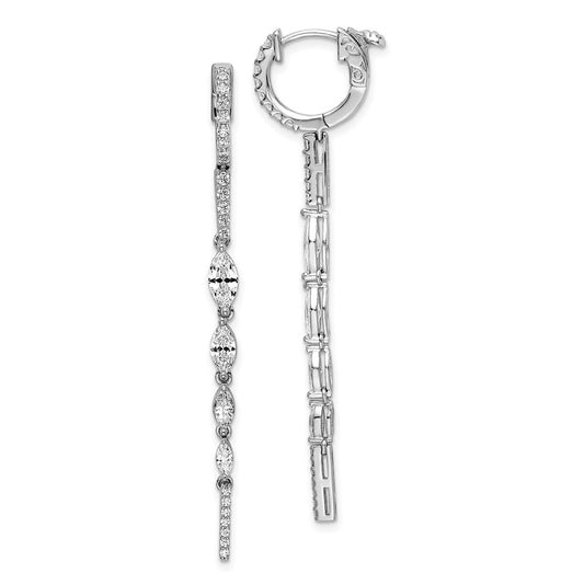 Sterling Silver Shimmer Rhodium-Plated 46 Stone Cz Fancy Dangle Hinged Earrings